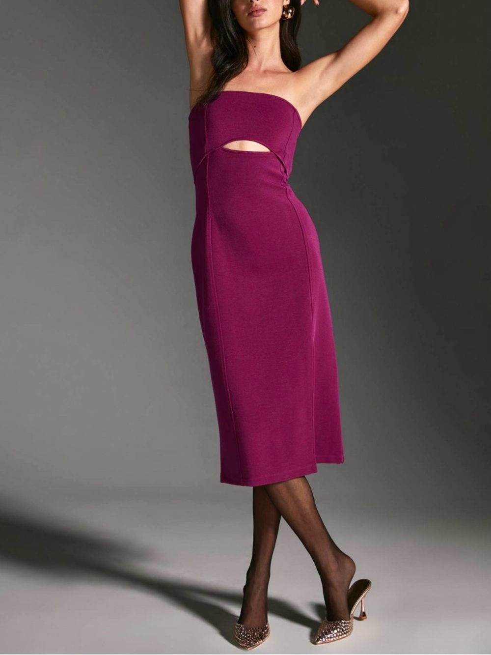 Anthropologie/Maeve Cutout Midi Dress Magenta Size Medium Stretch Knit